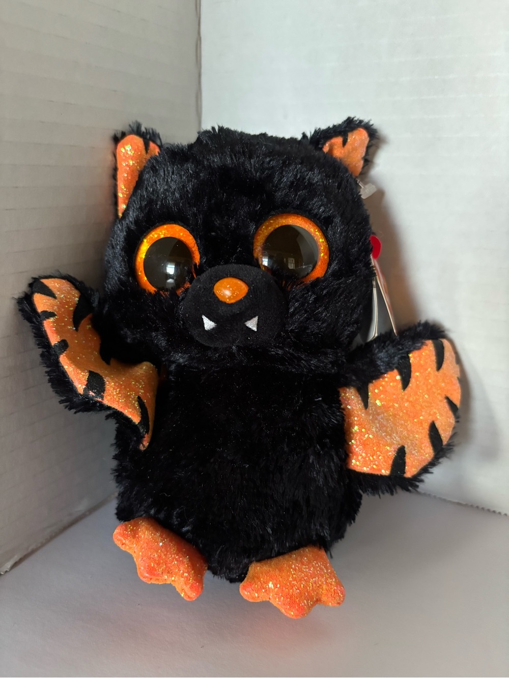 Ty Beanie Bellies Mortimer Bat Halloween Plush Black Orange Glitter